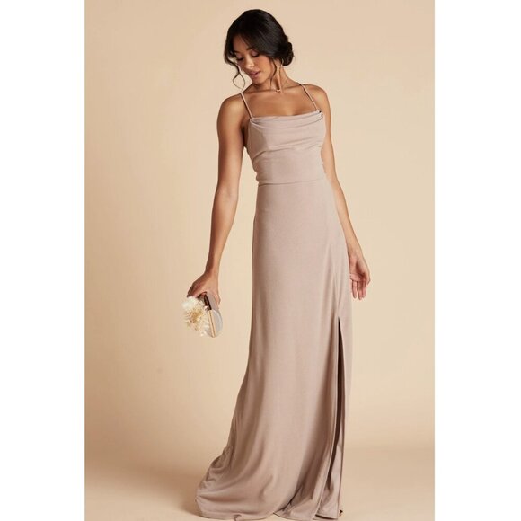 Birdy Grey Ash Crepe Bridesmaid Long Maxi Dress in Taupe Size XS ****Altered Hem - Picture 1 of 8